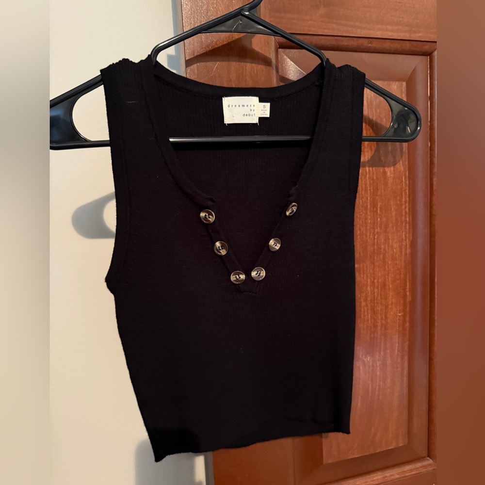 Black Tank Top with Button Detail